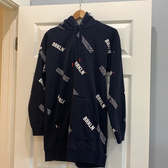 H&M Hooded Brooklyn Logo Sweatshirt Dress - Picture 1 of 5